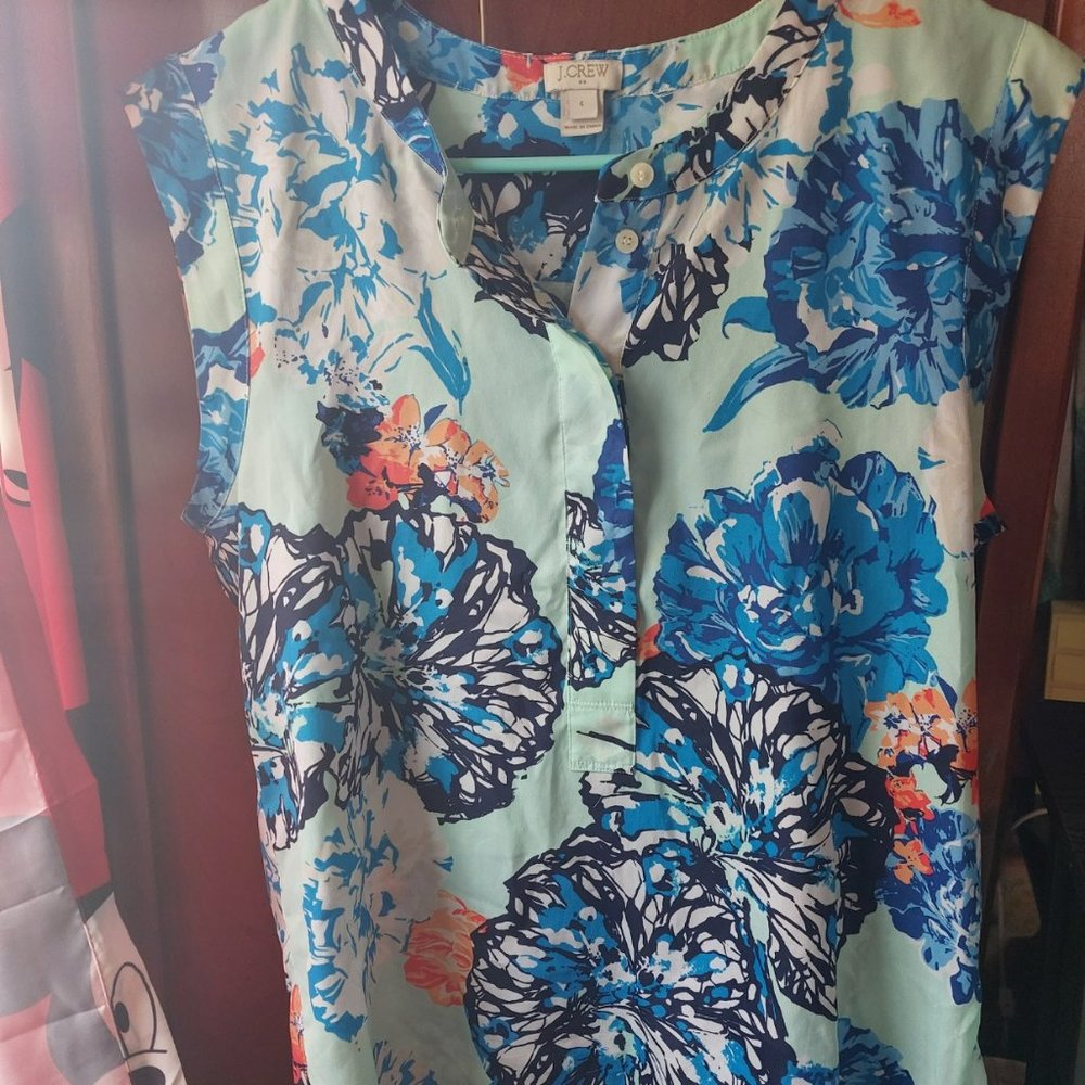Blue floral J crew blouse